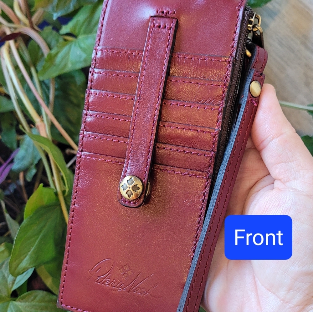 Patricia Nash Alanna Bifold Burgundy Red Leather Wristlet Wallet